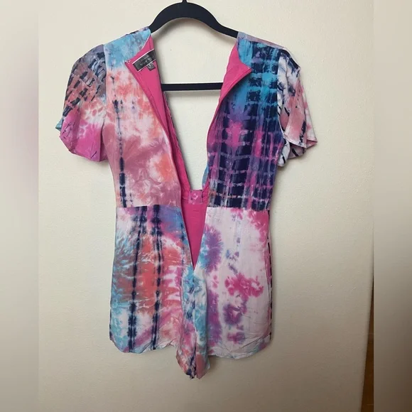 Colorful Tie-Dye v-neck Romper by Blue Blush - Picture 6 of 8